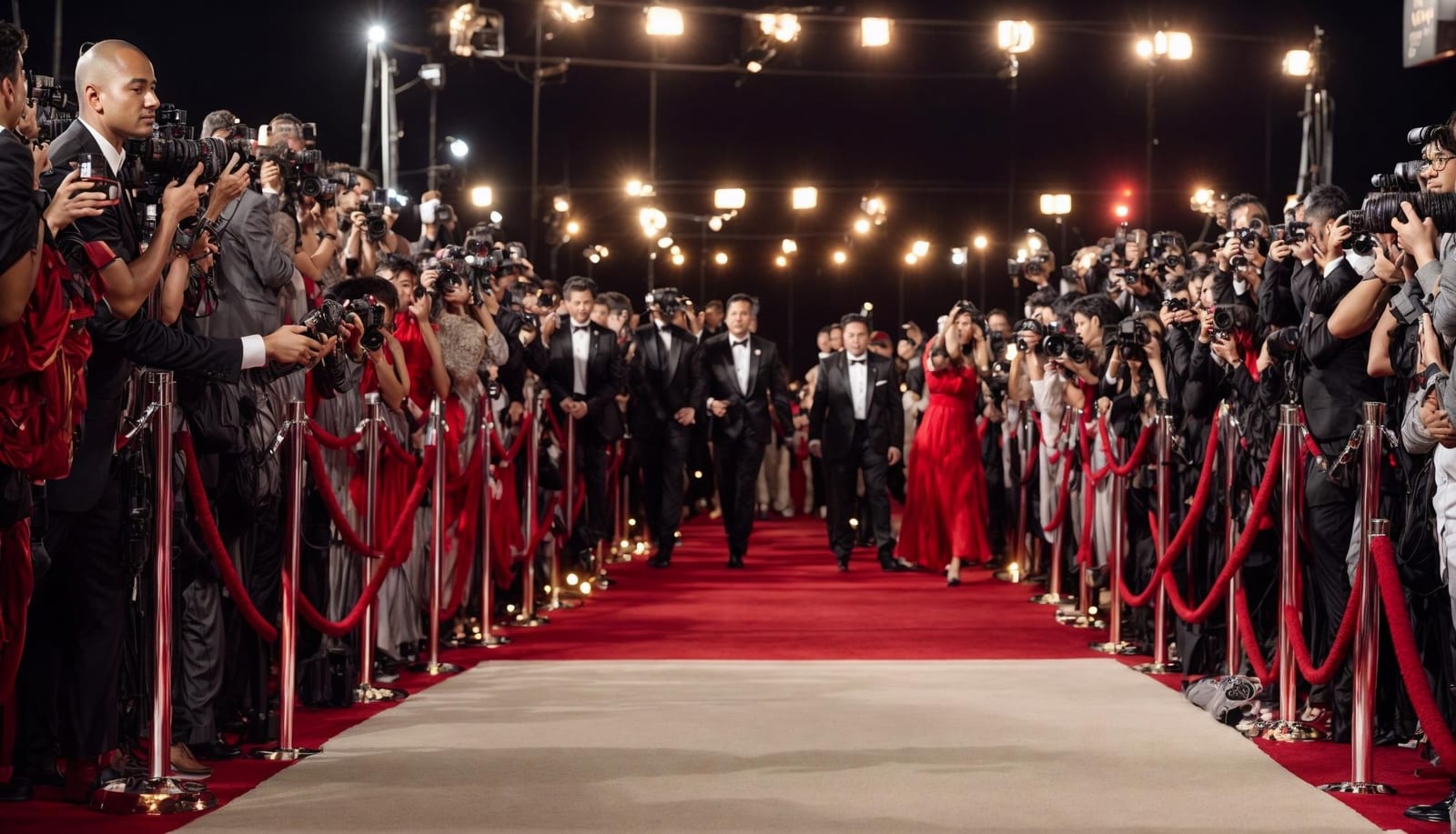 Tapete vermelho estendido para uma première de cinema